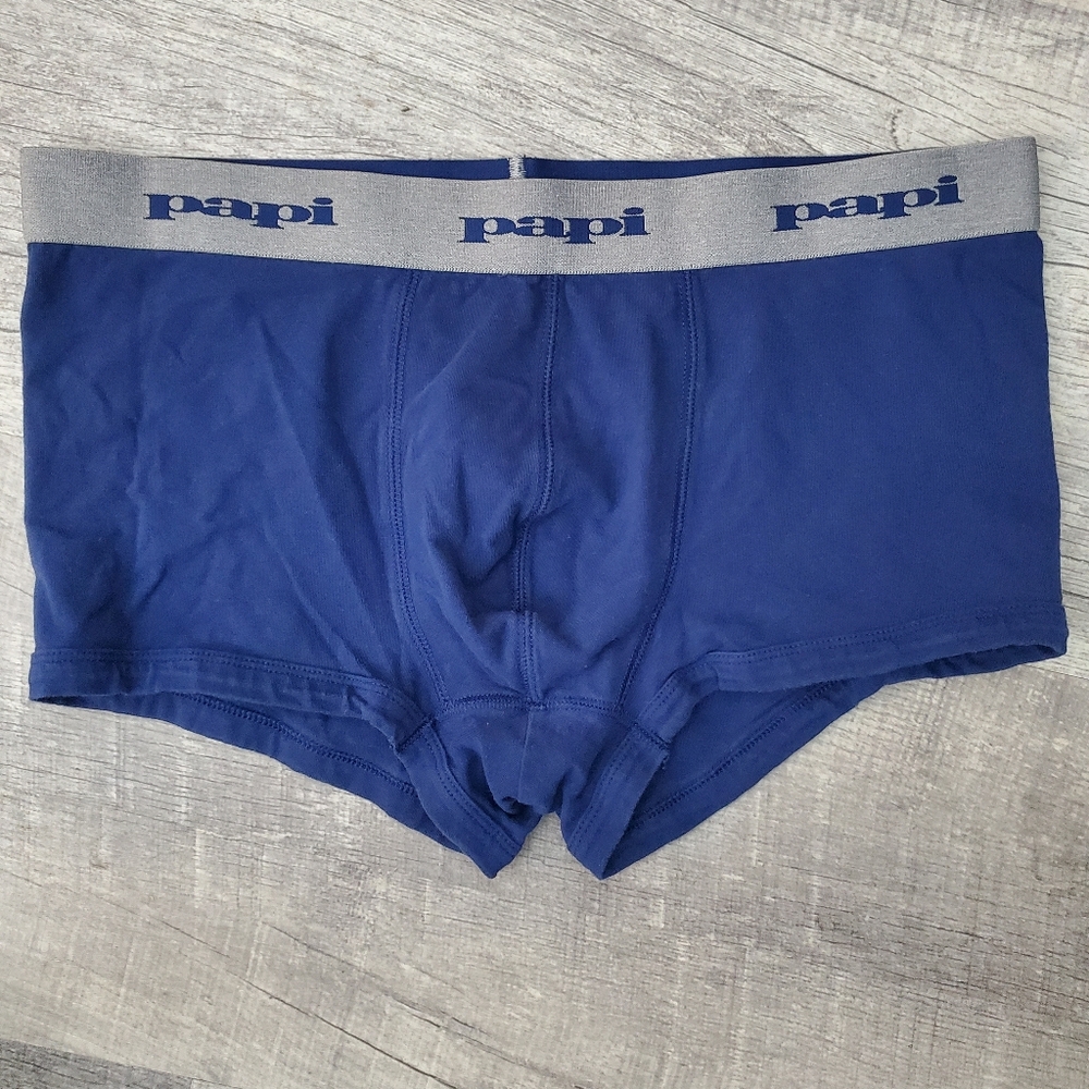 PAPI Men’s Navy Blue Stretch Boxer Briefs with Gray Logo Waistband
